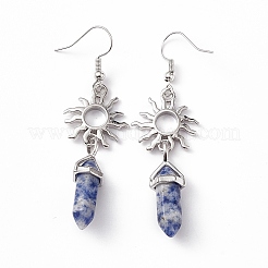Natural Blue Spot Jasper Bullet with Sun Dangle Earrings&nbsp;EJEW-I276-01P-15