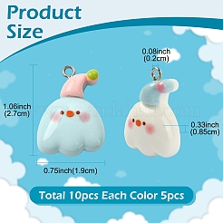 10本2色レジンペンダント  プラチナアイアンループ付き  ミックスカラー  27x19x8.5mm  穴：2mm  5個/カラー&nbsp;RESI-YW0005-88