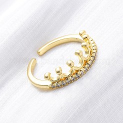 Brass Micro Pave Clear Cubic Zirconia Cuff Rings&nbsp;RJEW-M066-02G