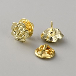 バックパックの服用の花の合金のラペルピンバック  ゴールドカラー  13x13mm&nbsp;JEWB-WH0026-61G