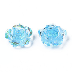 クリア樹脂カボション  ABカラーメッキ  花バラ  ディープスカイブルー  15x14x6mm&nbsp;CRES-N030-001B-02