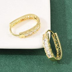 スクエアとオーバルの真鍮マイクロパヴェクリアキュービックジルコニアフープピアス  18KGP本金メッキ  23x15.5x4.5mm&nbsp;EJEW-D348-08G