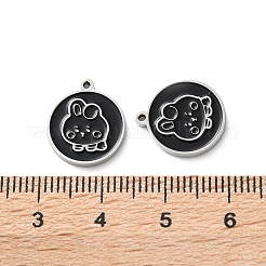 304ステンレススチールブラックエナメルチャーム  ステンレス鋼色  フラットラウンドのチャーム  兎  14.5x12.5x1.5mm  穴：1mm&nbsp;STAS-M102-17P-03