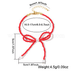 女性用ガラスシードビーズ蝶結びブレスレット  レッド  6-1/2インチ（16.5cm）&nbsp;ZN6735-1