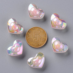 透明なアクリルビーズ  二層ビーズ  ABカラー  ハート  ピンク  13x17x9.5mm  穴：2.5mm  約420個/500g&nbsp;TACR-S152-08B-08