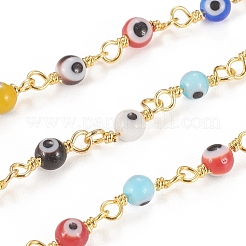 Handmade Evil Eye Lampwork Round Beaded Chains&nbsp;CHC-G009-A-G04