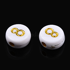 メッキアクリルビーズ  ゴールドライン入り  番号付きのフラットラウンド  ホワイト  ホワイト  7x4mm  穴：1.2mm  約3400個/500g&nbsp;PACR-R243-02