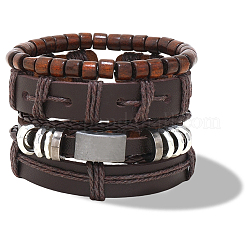 1Pc Cowhide & Imitation Leather Cord Knitted Multi-strand Bracelets&nbsp;AJEW-GF0011-50F