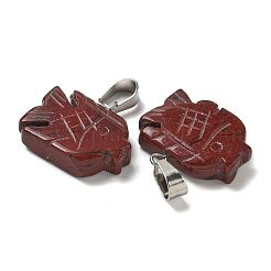 天然の赤い虹ジャスパーペンダント  201ステンレススチール製金具付き  魚  19x20x5.5mm  穴：4x7mm&nbsp;G-B127-16P-02