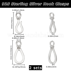 スターリングシルバーのフック留め具2個925セット  プラチナ  12.5x5x2mm  穴：1.8mm&nbsp;STER-BBC0007-98