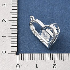真鍮マイクロパヴェクリアキュービックジルコニアペンダント  ハートチャーム  925銀メッキ  19x20x9mm  穴：1.4mm&nbsp;KK-C168-01S