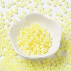 模造翡翠 3/0個 ガラスシードビーズ  光沢  染め  ラウンド  ライトゴールデンロッドイエロー  5.5x3.5mm  穴：1.5mm&nbsp;SEED-Z001-A-A07