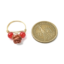 Rose Natural Green Aventurine & Quartz Crystal & Rose Quartz & Dyed Malaysia Jade Finger Rings&nbsp;RJEW-JR00828