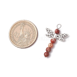 5Pcs 5 Styles Dragonfly Natural Sodalite & Maifanite & Pink Zebra Jasper & Red Jasper & Dyed Magnesite Beaded Pendants&nbsp;PALLOY-JF03857