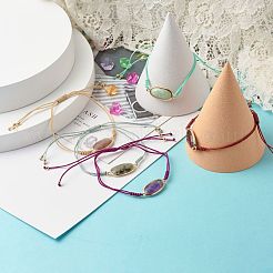 天然石オーバルリンクブレスレット  彼女のための調節可能なブレスレット  内径：1/4~4インチ（0.7~10.1cm）&nbsp;BJEW-JB06861
