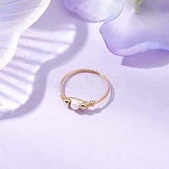 Copper Wire Wrapped Natural Cultured Freshwater Pearl Beads Finger Rings for Women&nbsp;RJEW-JR00775-01