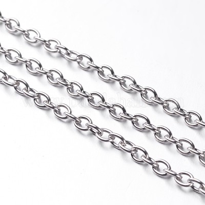 アイアン製アズキチェーン  溶接されていない  スプールで  オーバル  ニッケルフリー  プラチナ  4x3x0.7mm  約328.08フィート（100m）/ロール&nbsp;CHT002Y-NF-1