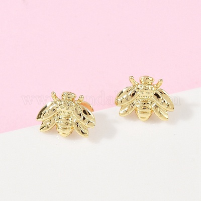 真鍮製スタンドピアス  ミツバチ  ゴールドカラー  7x9.5mm&nbsp;EJEW-R032-01G-1