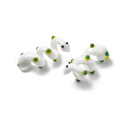 手作りのランプワークエナメルビーズ  ヘビ  バンピー  ホワイト  27.5~31.5x15~20x14~16mm  穴：5~6mm&nbsp;LAMP-K039-35G-1