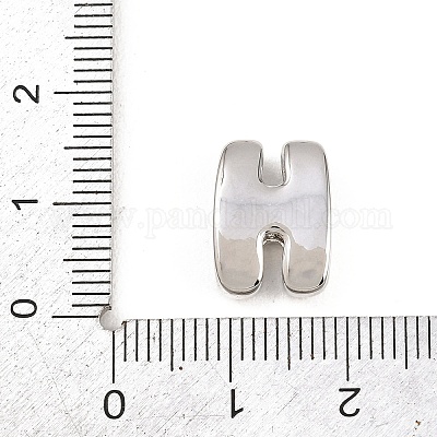真鍮ビーズ  長持ちメッキ  ラックめっき  鉛フリー＆カドミウムフリー  プラチナ  文字h  14x10x4.5mm  穴：11x3mm&nbsp;KK-B167-27P-H-1