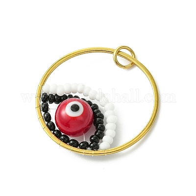 Glass Seed Beaded Evil Eye Pendants&nbsp;PALLOY-MZ00532-02-1