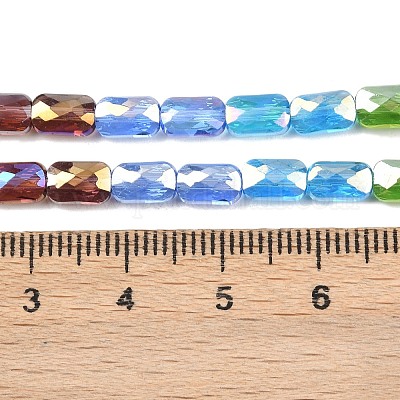 電気メッキガラスビーズセット  長方形  多面カット  グラデーションカラー  ミックスカラー  7x4x3.5mm  穴：1mm  約60~63個/連  16.14''~16.92''（41~43センチメートル）&nbsp;EGLA-D300-05-10-1