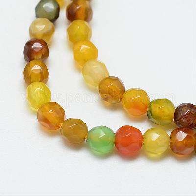 天然石瑪瑙ビーズ連売り  染め  多面カット  ラウンド  ゴールデンロッド  4mm  穴：1mm  約87~90個/連  13.8~14.6インチ&nbsp;G-R344-4mm-43-1