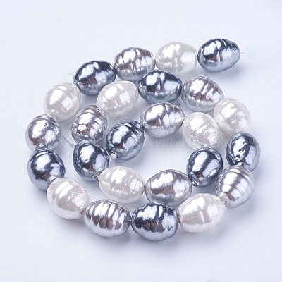 シェルパールビーズ連売り  ねじ山付き楕円  カラフル  16.5~17.5x13~13.5mm  穴：1mm  約24個/連  15.74インチ〜15.94インチ（40~40.5cm）&nbsp;BSHE-P030-03C-1
