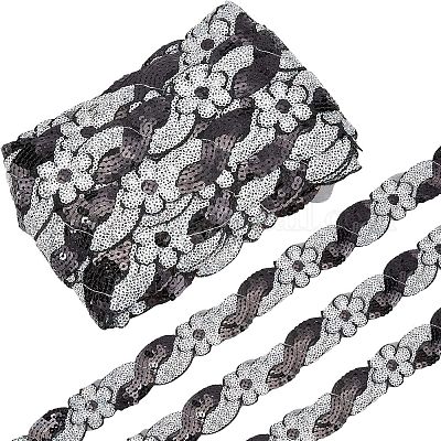 8形ポリエステルリボン  スパンコール  ブラック  1-5/8インチ（40mm）  約14.76ヤード（13.5m）/バンドル&nbsp;OCOR-WH0074-57B-1