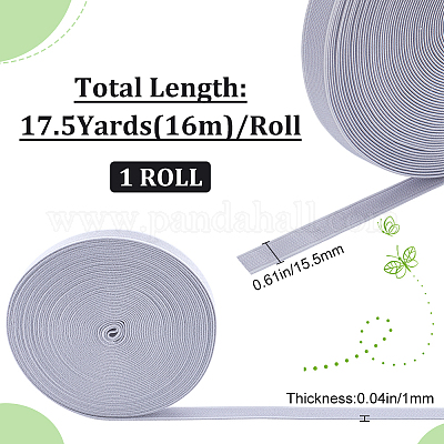 弾性繊維コード  フラット  銀  15.5mm  約17.50ヤード（16m）/ロール&nbsp;OCOR-WH0071-87C-1