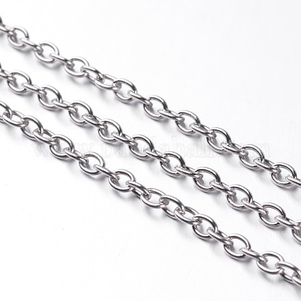 アイアン製アズキチェーン  溶接されていない  スプールで  オーバル  ニッケルフリー  プラチナ  4x3x0.7mm  約328.08フィート（100m）/ロール&nbsp;CHT002Y-NF-1