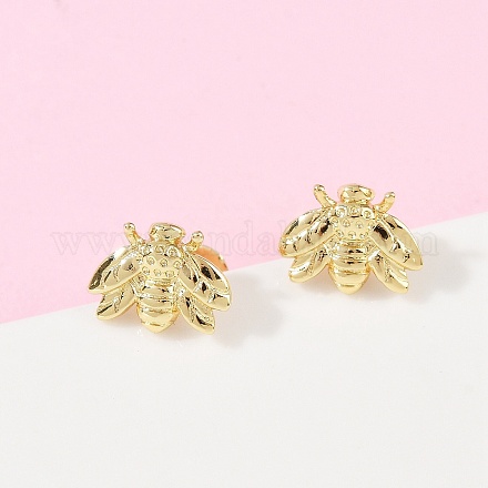 真鍮製スタンドピアス  ミツバチ  ゴールドカラー  7x9.5mm&nbsp;EJEW-R032-01G-1