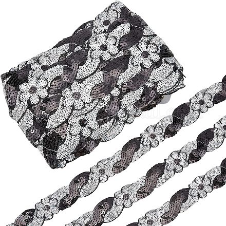 8形ポリエステルリボン  スパンコール  ブラック  1-5/8インチ（40mm）  約14.76ヤード（13.5m）/バンドル&nbsp;OCOR-WH0074-57B-1