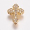 Brass Micro Pave Cubic Zirconia Beads, Cadmium Free & Lead Free, Cross, Clear, Golden, 15x12x4.5mm, Hole: 2mm