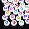 Initial Acrylic Beads, Horizontal Hole, Flat Round, Mixed Color, Mixed Color, 7x4mm, Hole: 1.2mm, about 370pcs/50g