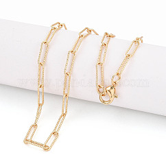 Brass Textured Paperclip Chain Necklace Making, with Lobster Claw Clasps, Real 18K Gold Plated, 18.11~18.50 inch(46~47cm), Link: 11.5x3.5x0.8mm
