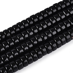 オペークソリッドカラーガラスビーズ連売り  フラットラウンド  ブラック  6~6.5x3~3.5mm  穴：0.8mm  約114~116個/連  14.76~14.96インチ（37.5~38cm）