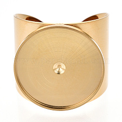 304 Stainless Steel Open Cuff Finger Ring Cabochon Settings, Flat Round, Golden, Inner Diameter: 17mm, Tray: 17mm