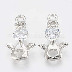Alloy Cubic Zirconia Pendants, Angel, Platinum, 19x11.5x5mm, Hole: 1.8mm