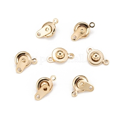 201ステンレススチールスナップ留め  フラットラウンド  24KGP本金メッキ  15x9x5mm  穴：1.5mmと2mm