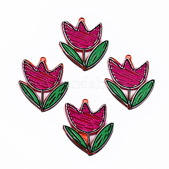 Transparent Acrylic Pendants, 3D Printed, Flower, Medium Violet Red, 36x31x2.5mm, Hole: 1.5mm