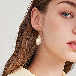 合金 オーバル ツイスト フラット ラウンド ダングル スタッド ピアス  女性用ロングドロップピアス  ゴールドカラー  61.5x30.2mm  ピン：0.7mm&nbsp;JE1015A