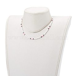 丸い不透明色のガラスシードビーズネックレス  合金製カニカン付き  プラチナ  ピンク  14.76インチ（37.5cm）&nbsp;NJEW-JN03363-01