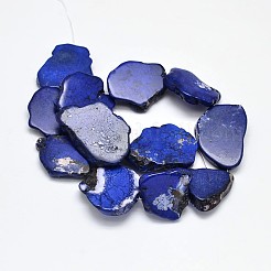 染色された天然マグネサイトビーズ連売り  ナゲット  ミディアムブルー  18~24x28~36x5~6mm  穴：0.8mm&nbsp;G-M156-12