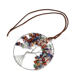 Brass & Chakra Natural Gemstone Chips Pendant Decorations&nbsp;HJEW-Z007-03P