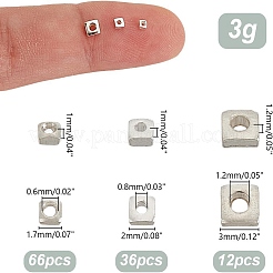 114 個 3 スタイル 925 スターリングシルバービーズ  正方形  銀  1.7~3x1.7~3x1~1.2mm  穴：0.6~1.2mm&nbsp;STER-AR0001-09