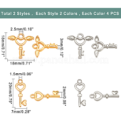 16個4スタイル304ステンレススチールペンダント  キー  ゴールデン·ステンレス鋼色  18~20x7.5~18x2~3mm  穴：1.5~2.5mm  4個/スタイル&nbsp;STAS-DC0008-33