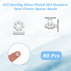 304ステンレススチールスペーサービーズ80個  花  粒状ビーズ  ステンレス鋼色  3x1mm  穴：0.8mm&nbsp;STAS-BBC0008-27D-P