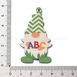 印刷された木製のペンダント  クリスマス ノーム 大きなペンダント  ライムグリーン  55x32x2.5mm  穴：1.6mm&nbsp;WOOD-B009-02E