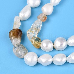 加熱された天然シトリンナゲットと天然養殖淡水真珠ビーズ連売り  5.5~12x4.5~9x3.5~9mm  穴：0.8mm  パール：6~13x6~9x3.5~7.5mm  穴：0.6mm  約19~21個/連  6.30~6.69インチ（16~17cm）&nbsp;PEAR-N023-01A-15